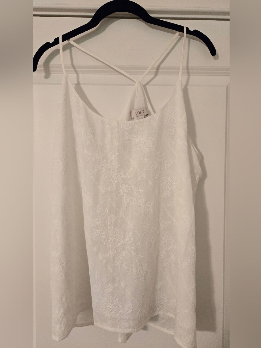 LOFT White Floral Embroidered Strappy Cami